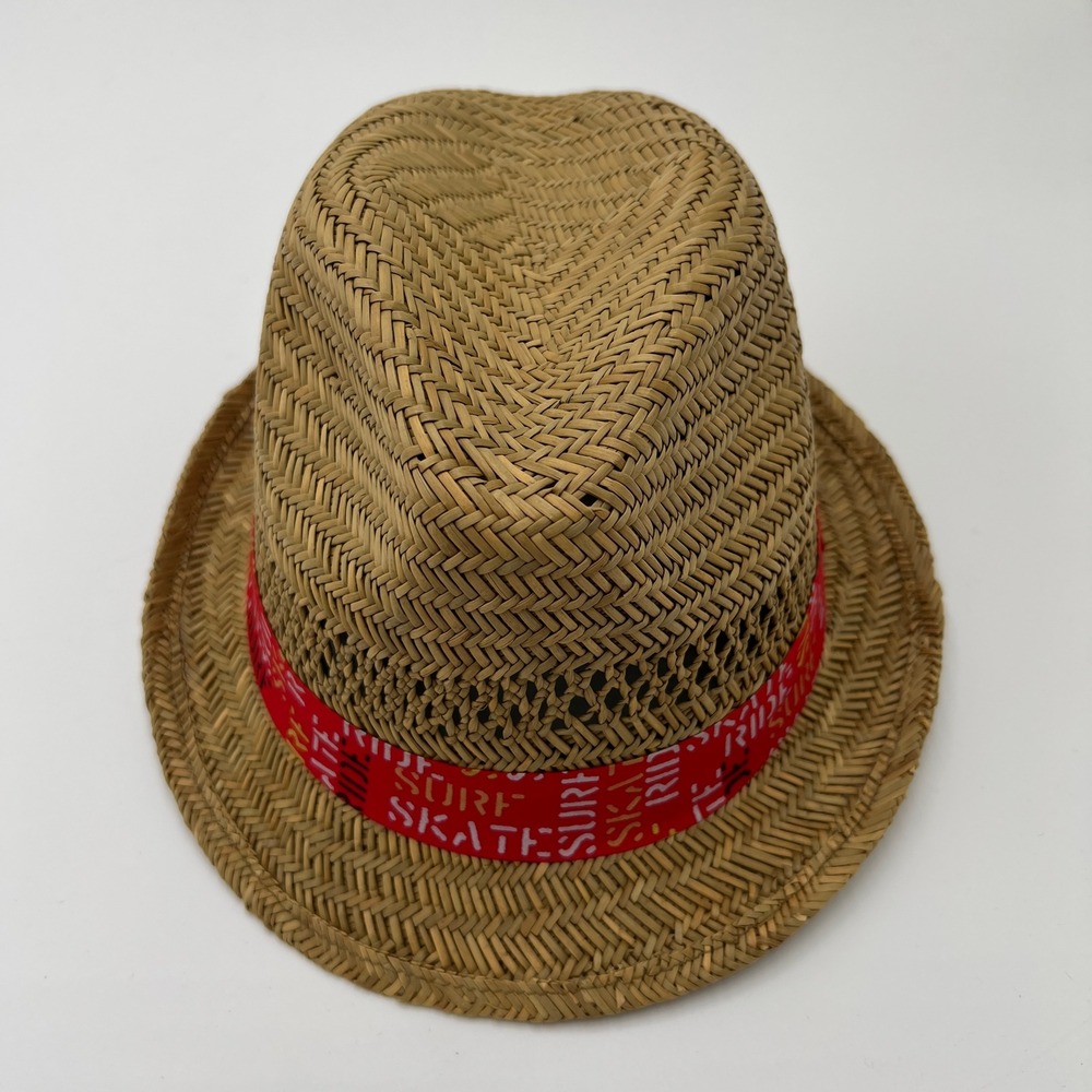 HYP New York Straw Fedora‎ Hat Natural Tan Red Surf Skate Ride Band New